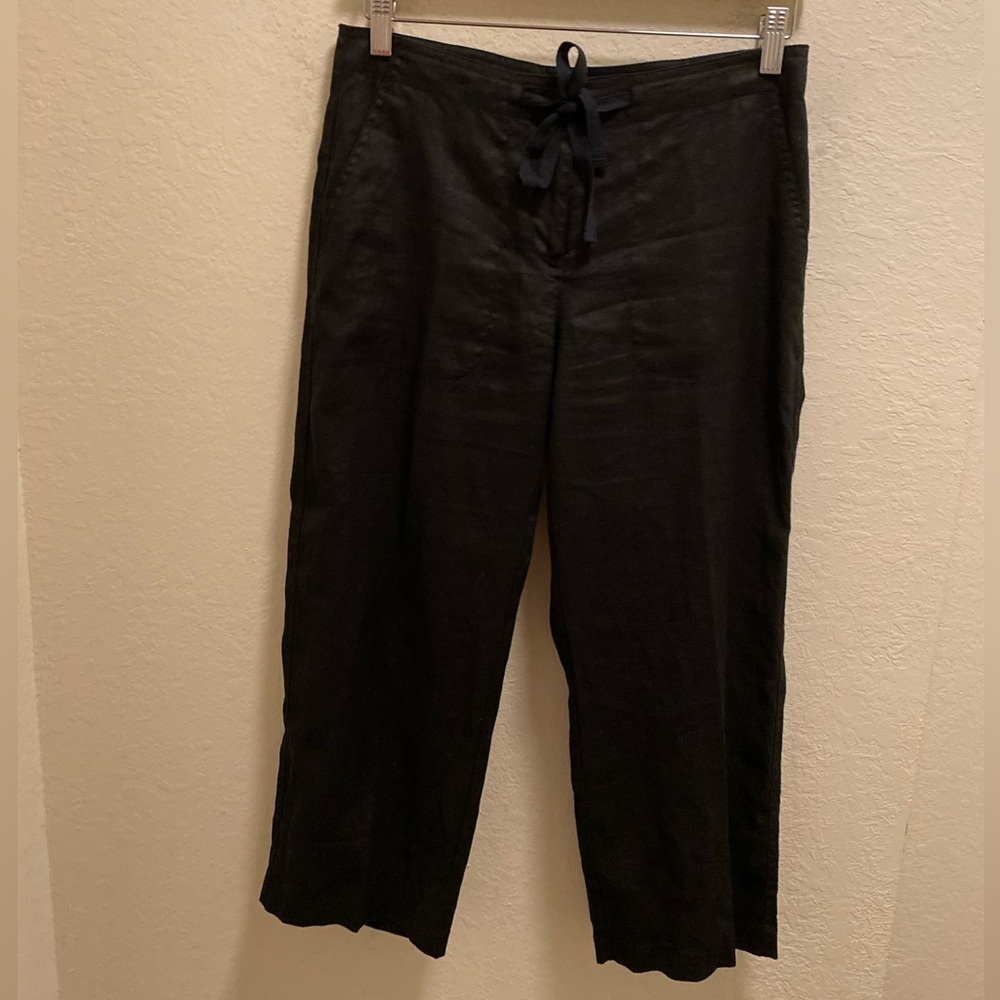 Eileen Fisher Black 100% Organic Linen Lightweight Cropped Pant Size PP